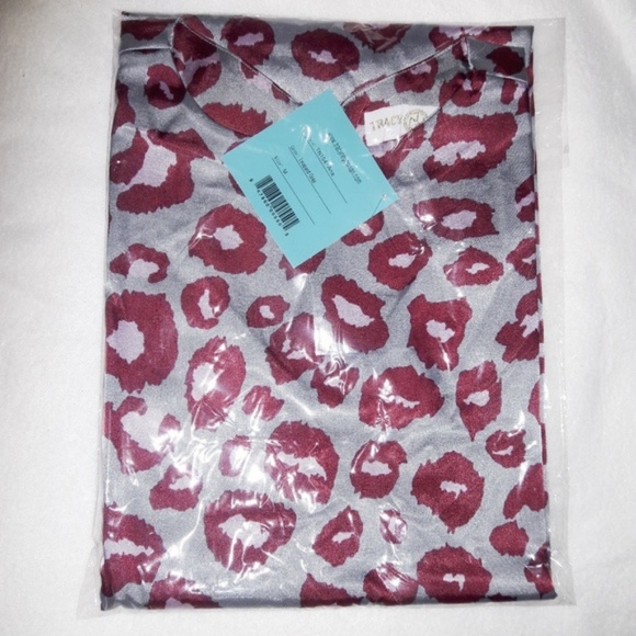 Satin Gray & Pink Animal Print Long Sleeve Dress M - Picture 6 of 6